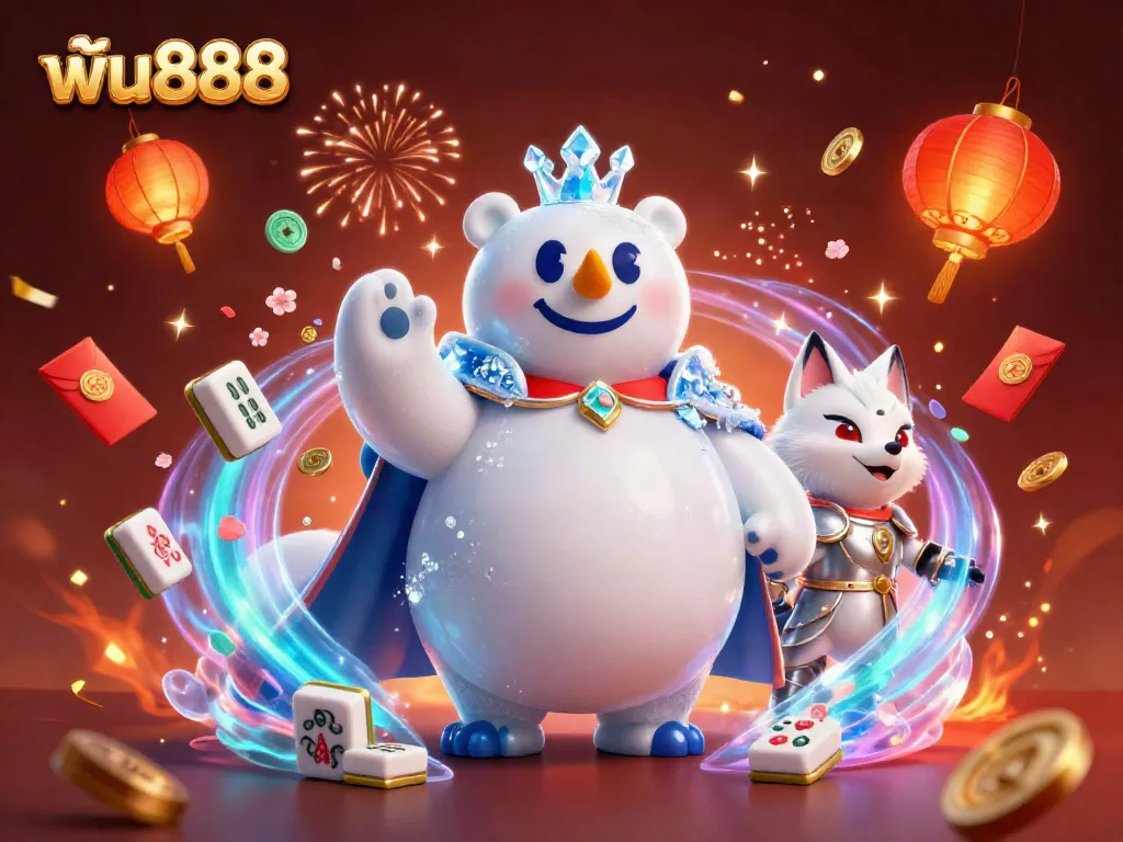 Experience thrills at ฟัน888 with this vibrant casino-themed 3D illustration featuring engaging characters and elements.