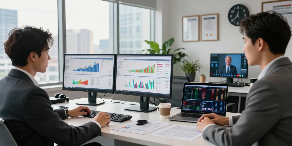 Elasesorfinanciero.com financial advisor reviewing investment reports in a modern office.