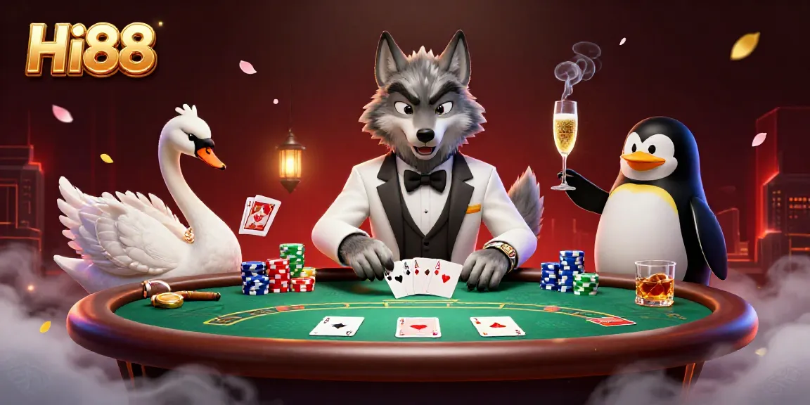 Engage in thrilling baccarat action at Hi88 with elegant characters and vibrant gaming elements.