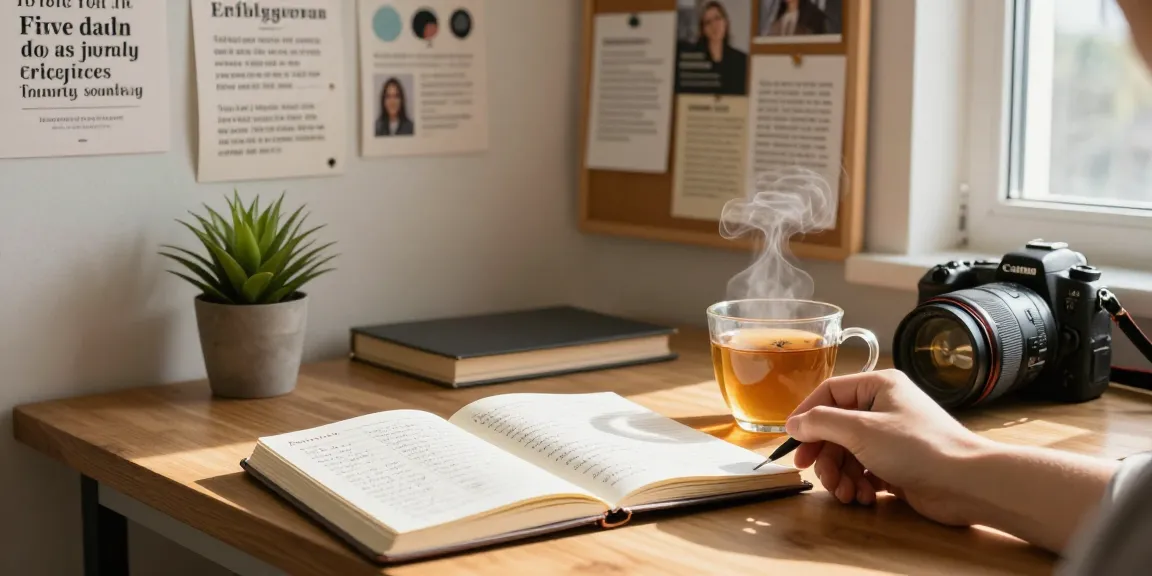 Junge Person nutzt ihr Erfolgsjournal in einem inspirierenden Raum zur Selbstreflexion.