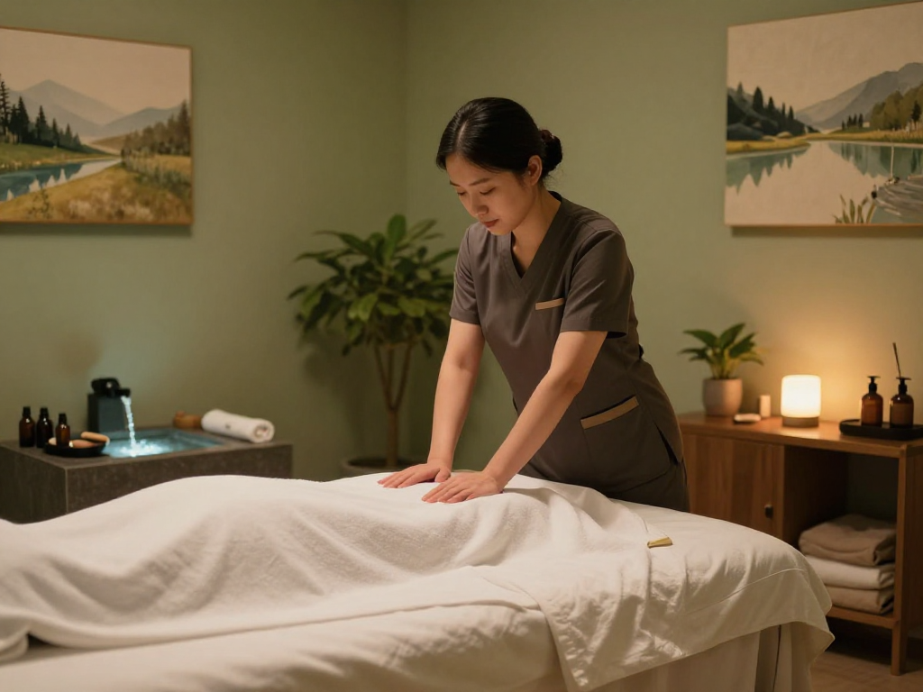 Soothing massage therapy setup for 성남출장안마 in a tranquil studio environment.