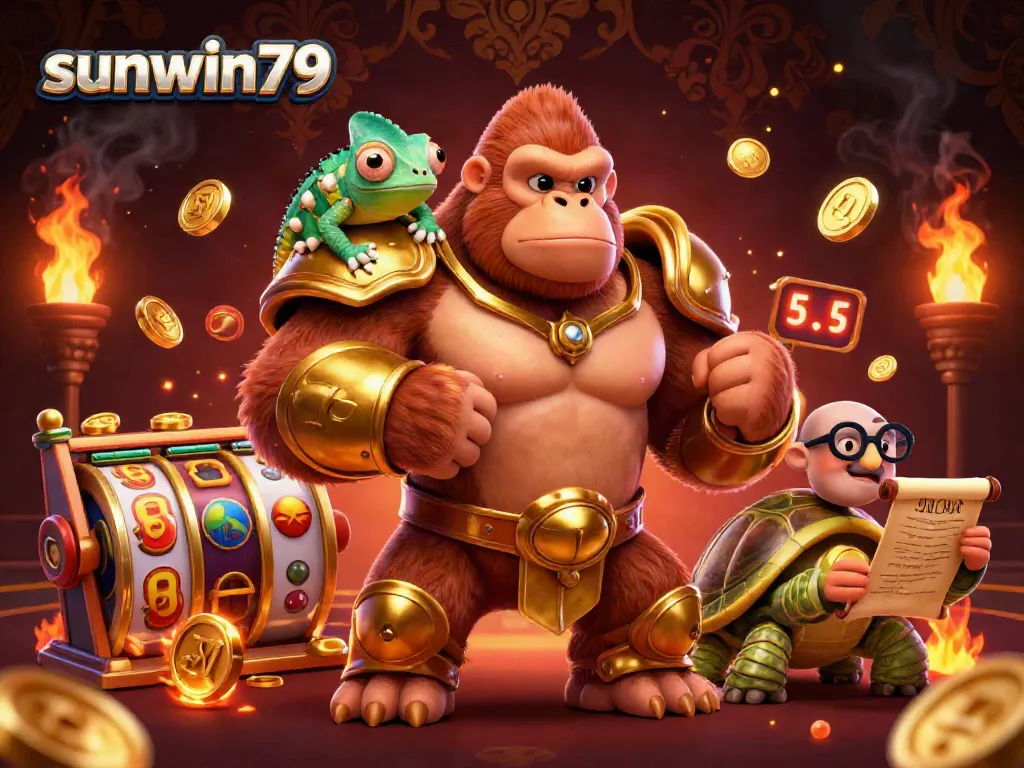 Experience thrilling gameplay with sunwin79 as a powerful gorilla king leads in a captivating online casino scene.