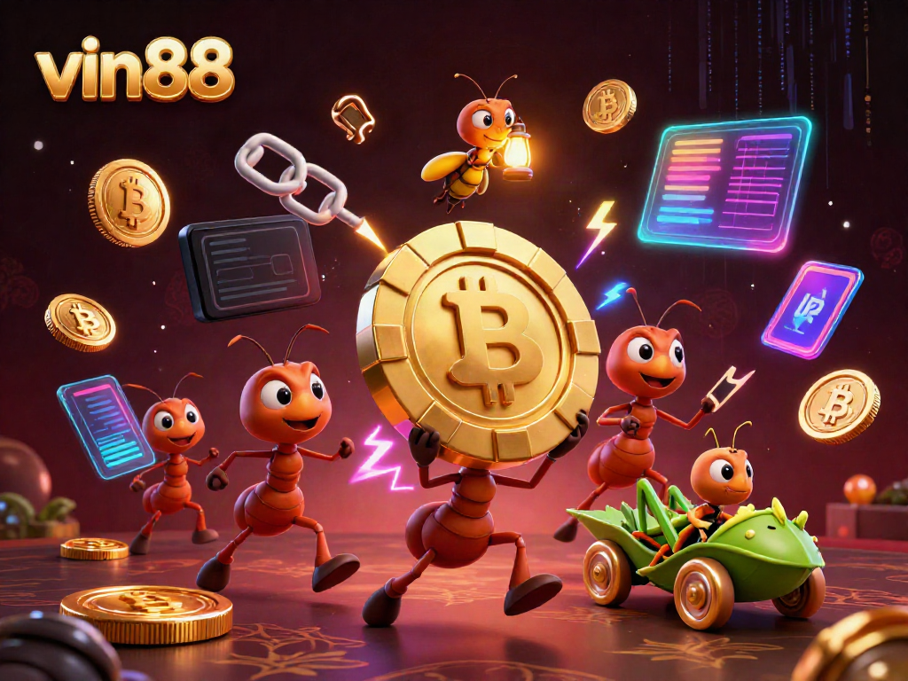 vin88 Gaming adventure with ant thieves and crypto elements in a dynamic heist scene