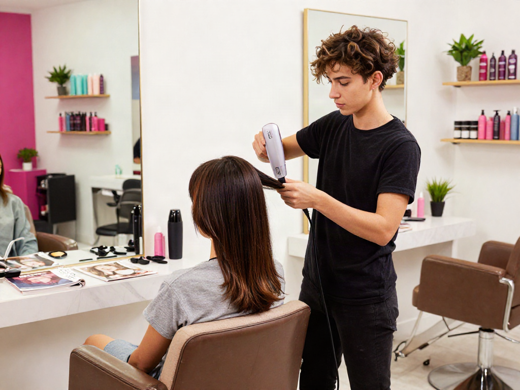 Laifen Haartrockner im Einsatz bei einer Hairstyling-Sitzung im modernen Salon.