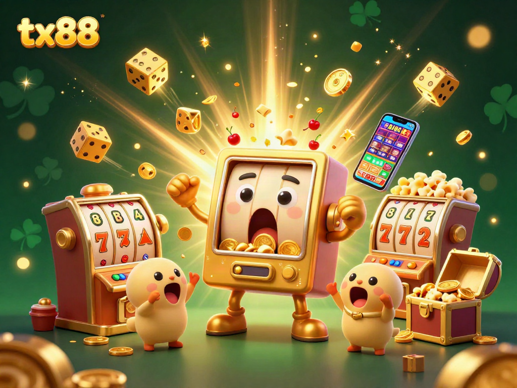 Experience tx88's thrilling jackpot moments with a golden slot machine and dynamic casino elements.