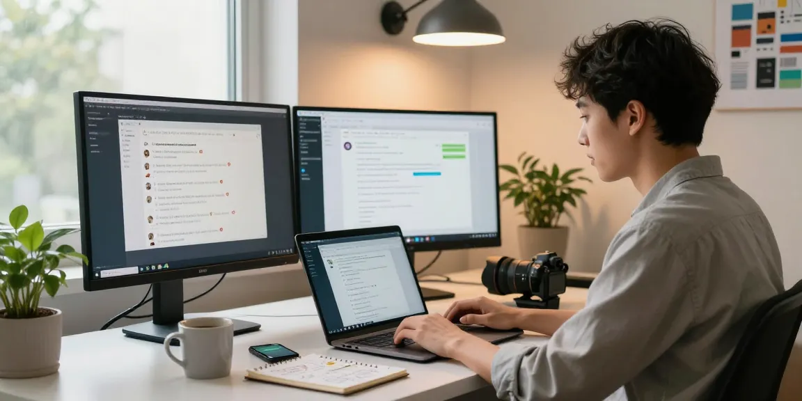Dynamic workspace featuring WhatsApp電腦版 in use on multiple screens with a professional atmosphere