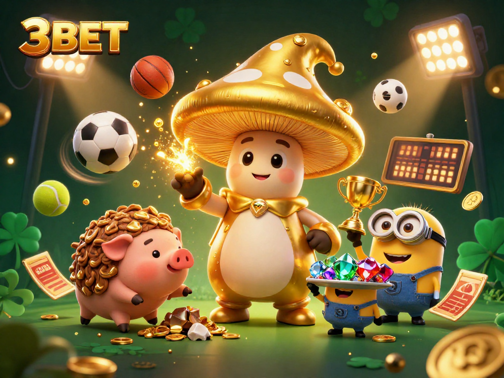 Experience thrilling gameplay with 3BET's golden wizard amidst sports action packed elements, winning treasures await!