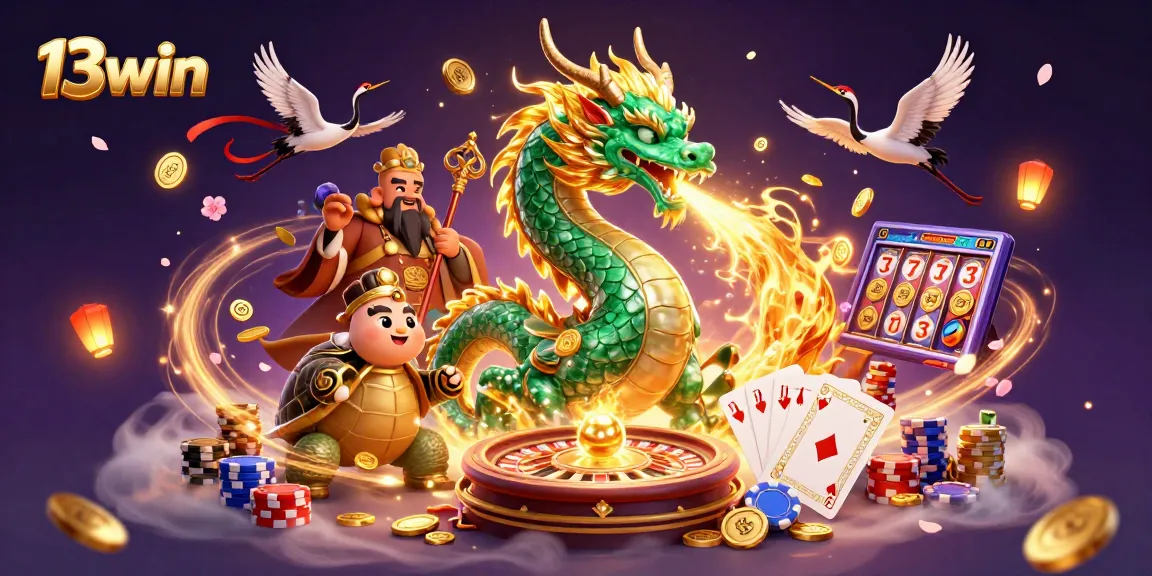 Experience thrilling entertainment at 13win with an engaging casino scene featuring a jade dragon.
