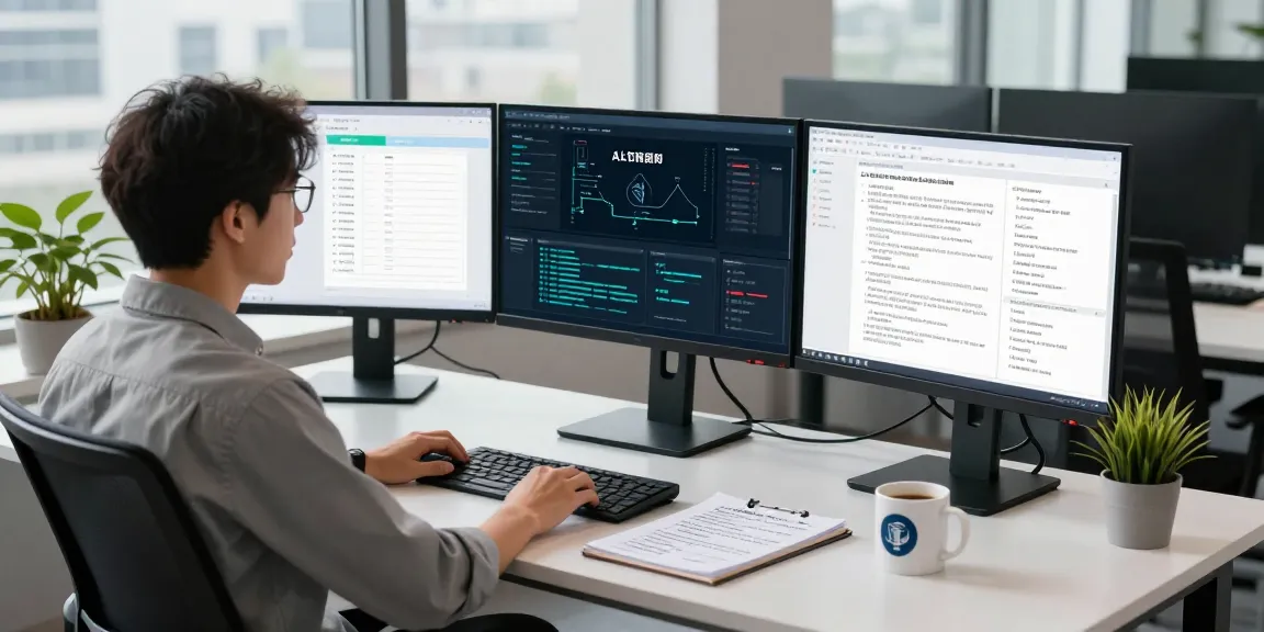 Cybersecurity analyst engaged in document fraud detection analysis within a professional workspace, showcasing advanced fraud detection dashboards and AI algorithms.