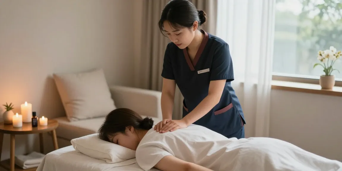 Experience a soothing 경기광주출장마사지 in a serene home setting, featuring a professional therapist and calming ambiance.