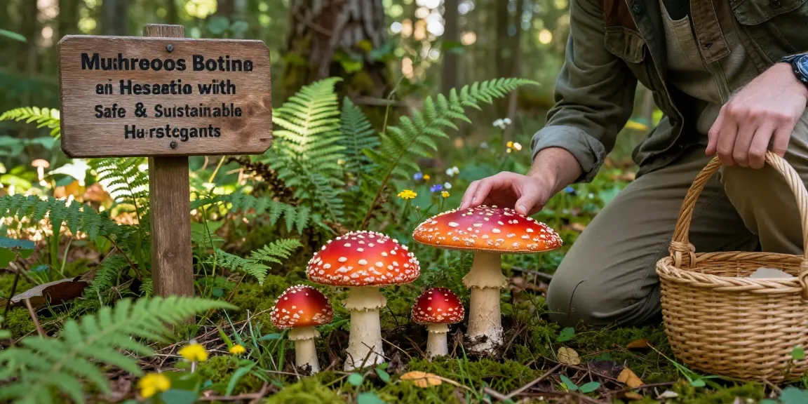 Fliegenpilz kaufen: Frische Amanita Muscaria Pilze in der Natur mit einem Sammler.