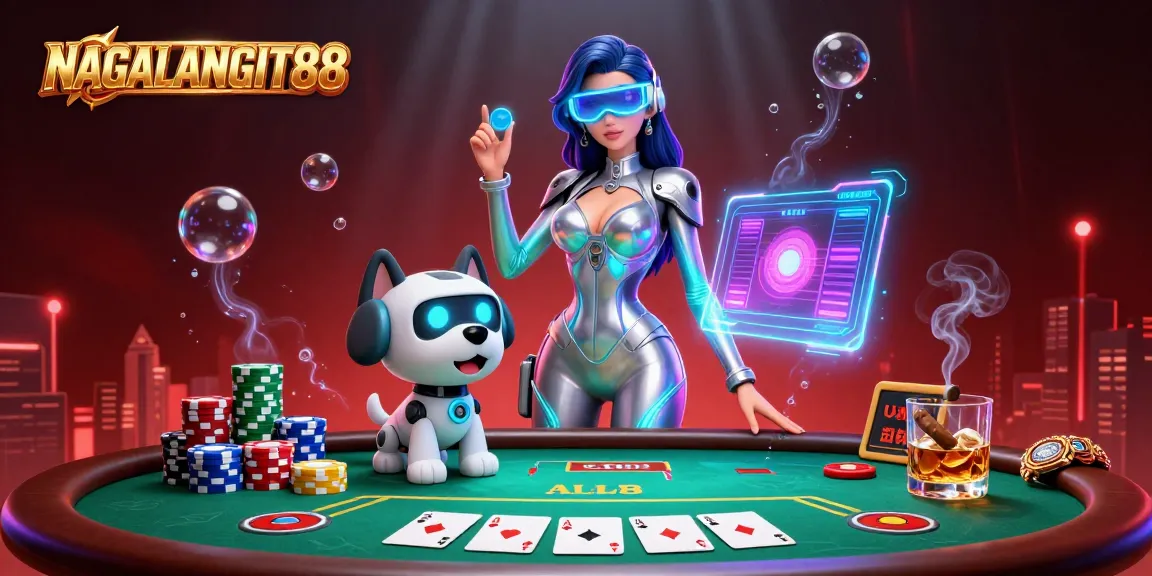 NAGALANGIT88 showcases an engaging poker scene with vibrant characters and casino elements.