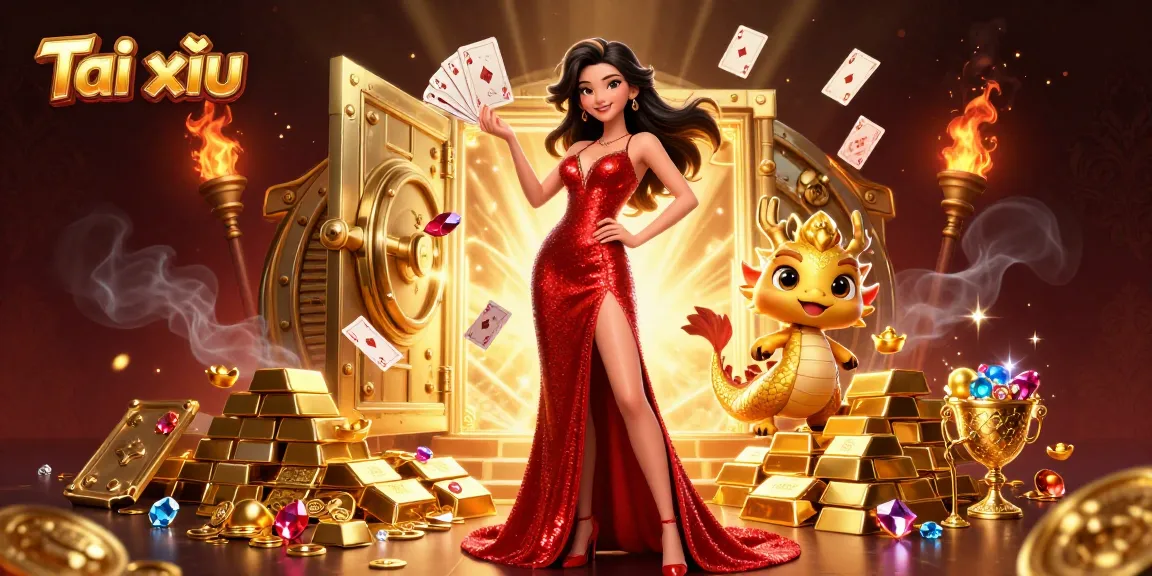 Experience the excitement of Tài xỉu with a stunning Asian woman and a charming dragon in a lavish casino scene.