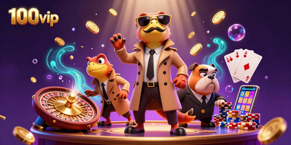 Engage in the vibrant world of 100vip, where cartoon raptors hilariously try entering a VIP casino lounge.