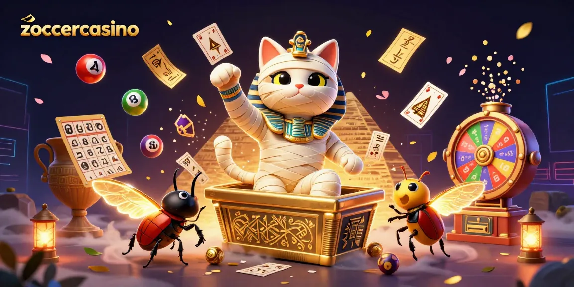 Gewinne beim zoccercasino mit bunten Lotteriebällen und goldenen Tickets in einer aufregenden Casino-Szene.