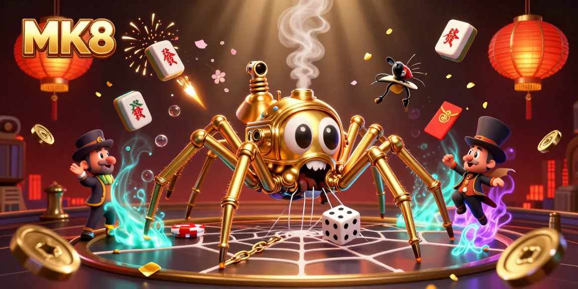 Experience winning strategies and jackpots with MK8 in a vibrant casino illustration.