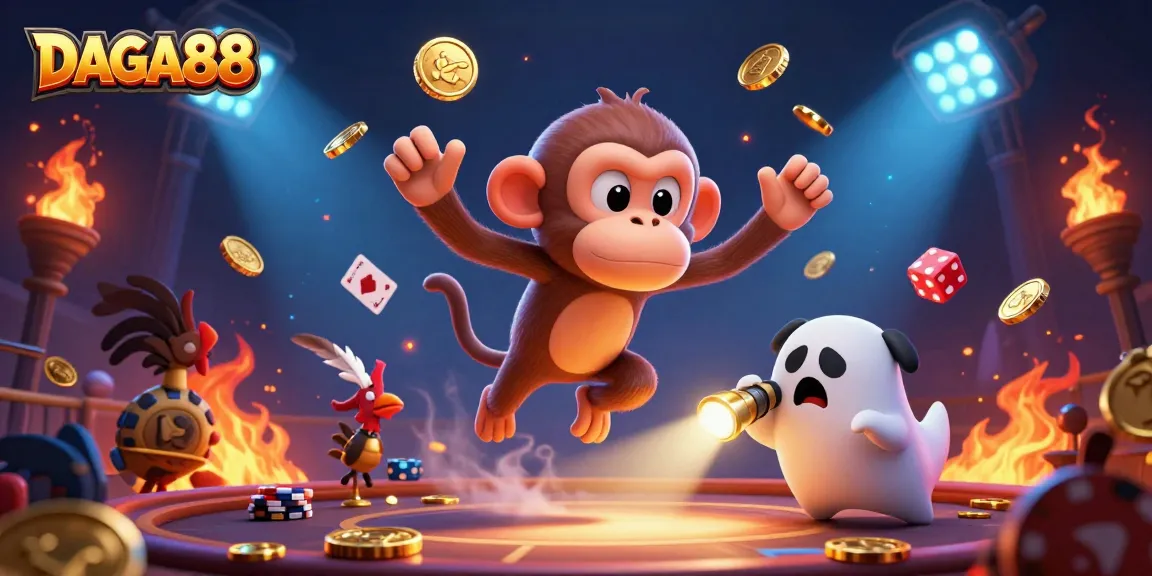 DAGA88 delivers thrilling cockfighting action as a clever monkey juggles golden treasures.