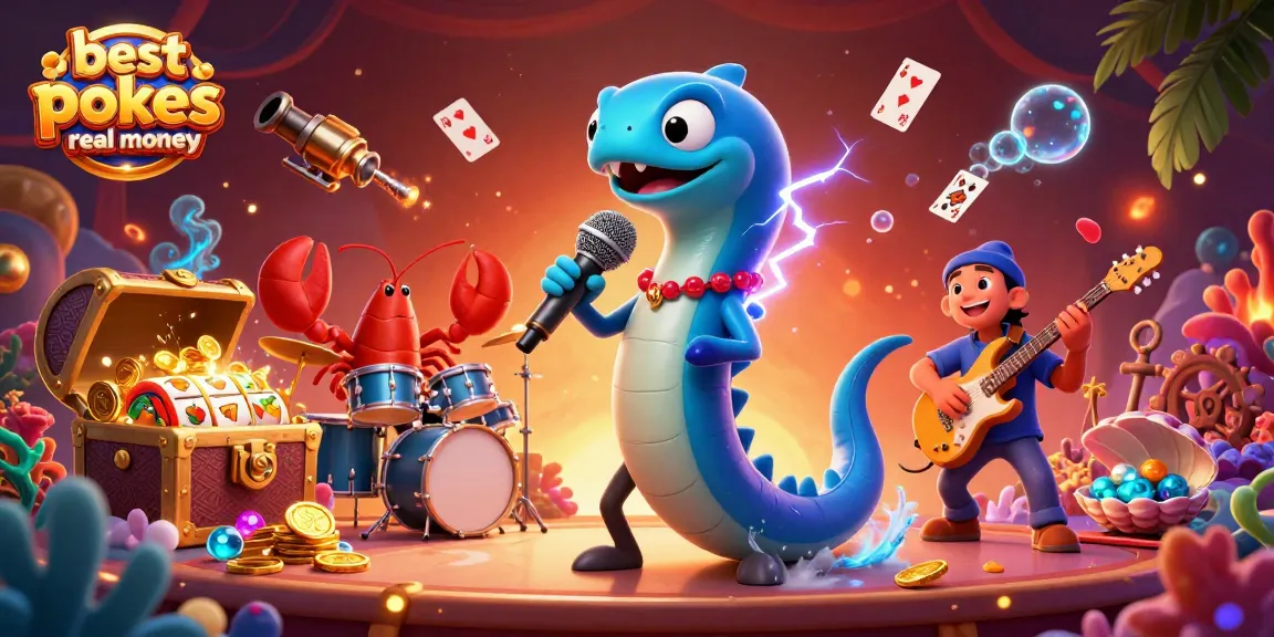 Experience the best online pokies real money with vibrant underwater casino scene featuring animated characters.